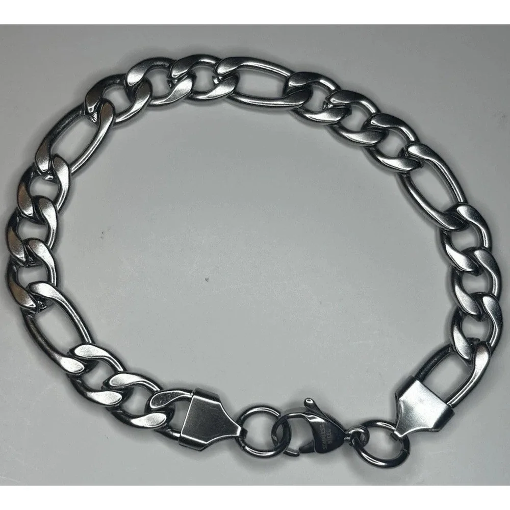 Stainless Steel Figaro Chain Bracelet 9mm 8.5